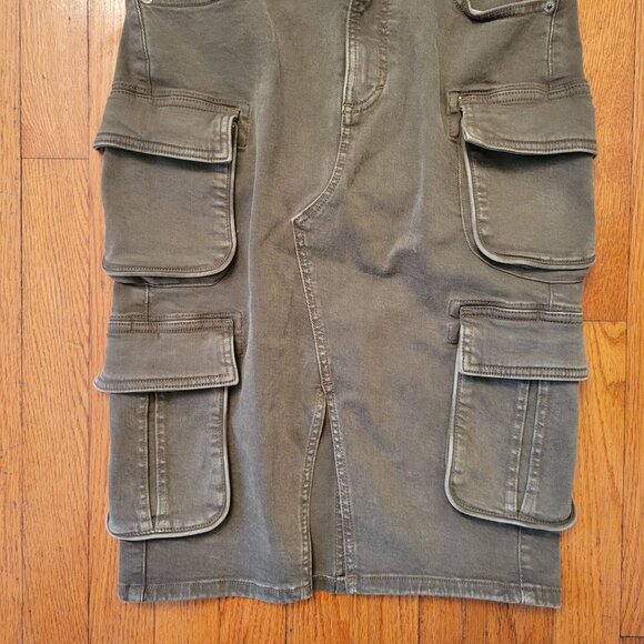 Lucky Brand Olive Green Cargo Pencil Skirt 00/24 Utility Pockets New Front Slit - Picture 3 of 8